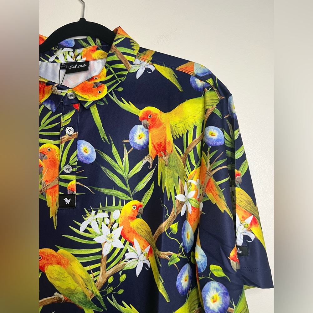 Bad Birdie Tropicana Golf Polo Birds Floral NWT XL